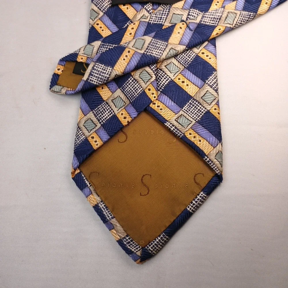 VTG Robert Talbott Studio Tie Mens Gold Blue Geometric Studio 60